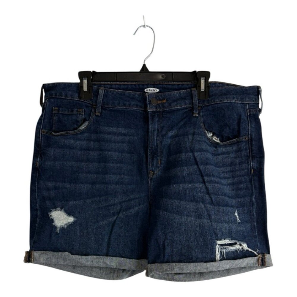 Old Navy Womens Shorts Size 16 Dark Wash Denim Cuffed Distressed 5.5" Inseam